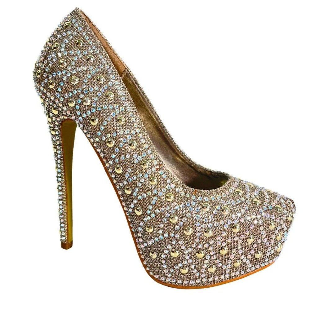 Silver Rhinestone Size 6.5 Thin High Heels Platform Stiletto Party Shoes Lasonia - Picture 1 of 15